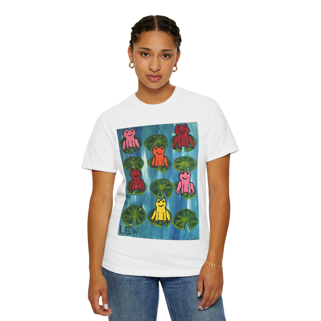 Colorful Frog Art T-Shirt — Playful Lily Pad Graphic Tee