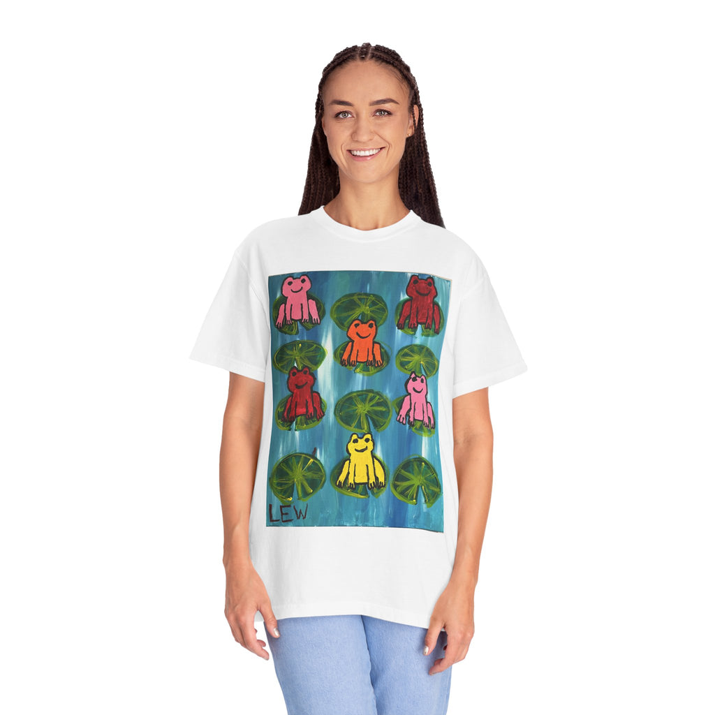 Colorful Frog Art T-Shirt — Playful Lily Pad Graphic Tee