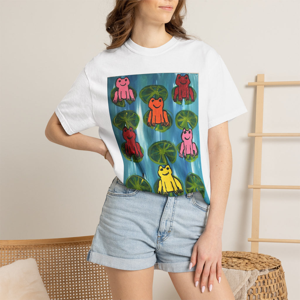 Colorful Frog Art T-Shirt — Playful Lily Pad Graphic Tee