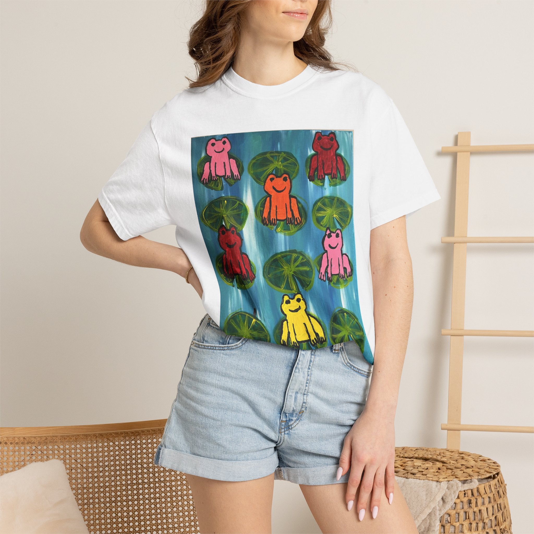 Colorful Frog Art T-Shirt — Playful Lily Pad Graphic Tee
