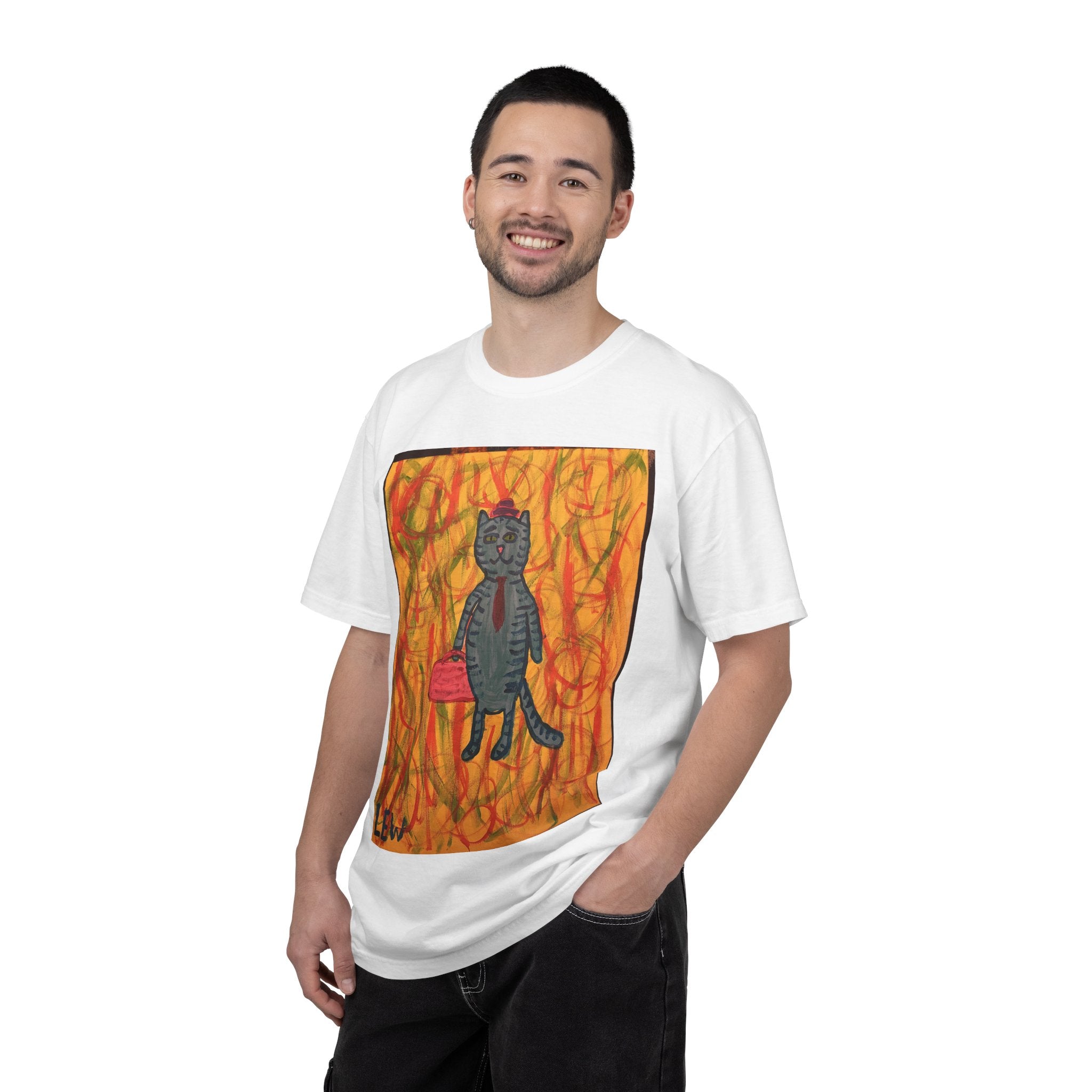 Cat Salesman T-Shirt — Whimsical Cat Painting Tee