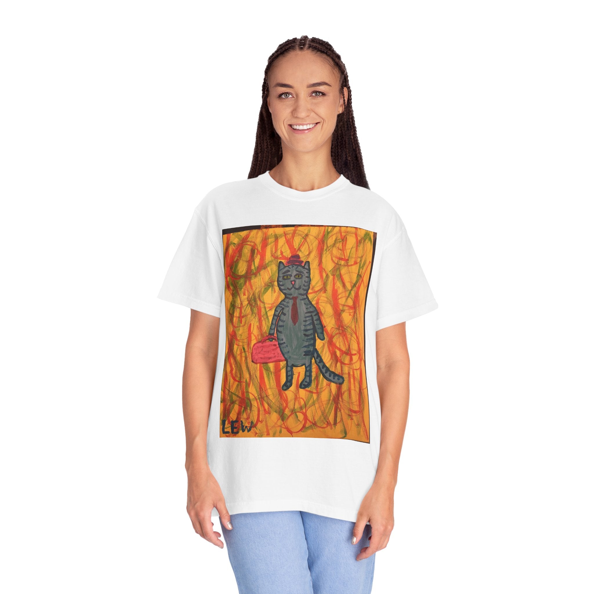 Cat Salesman T-Shirt — Whimsical Cat Painting Tee