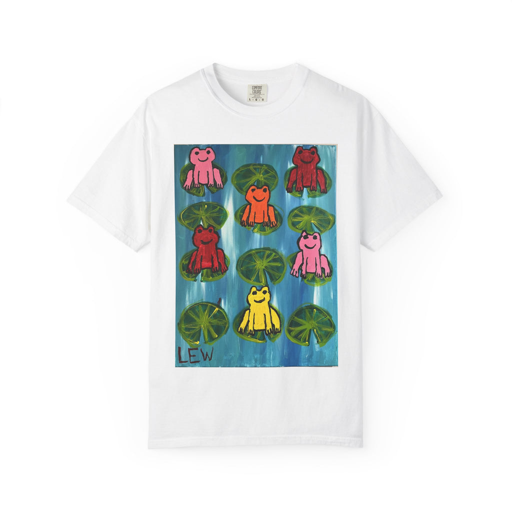 Colorful Frog Art T-Shirt — Playful Lily Pad Graphic Tee
